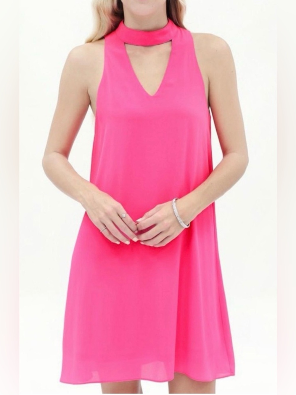 HYFVE Hot Pink Choker V-Neck Swing Chemise